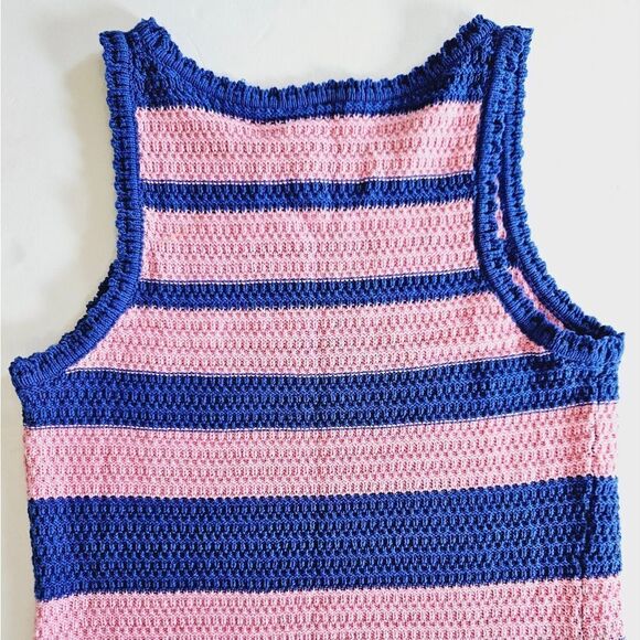 Scoop NYC Blue Pink Striped Crochet Knit Open Knit Midi Dress in Surf the Web M - Picture 7 of 10